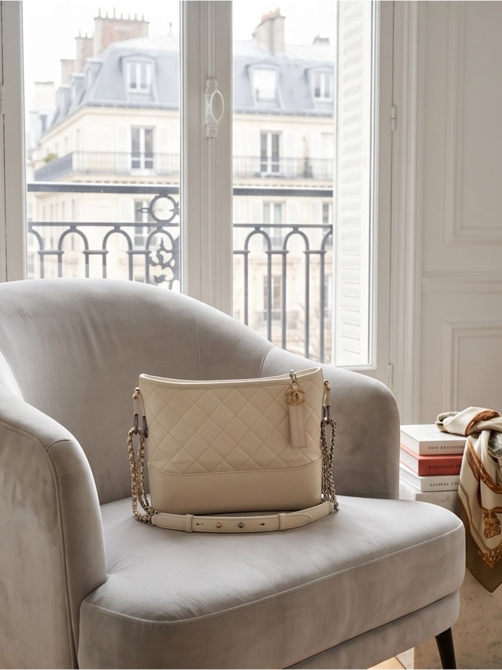 Authentic Chanel Gabrielle Medium in Dirty White Colour